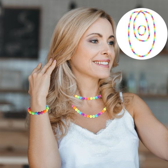 2pcs Neon Bead Necklace 1980s Necklace Womens 80s Costume Accessoriess💞 - Picture 8 of 9